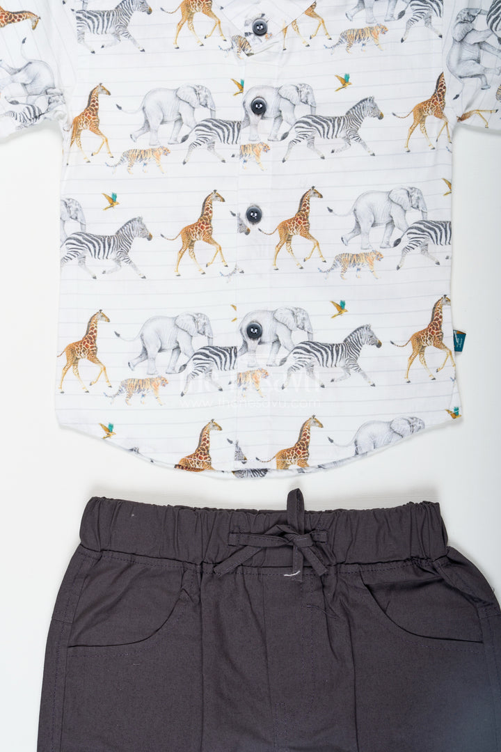 Boys Basic Casual Dresses Set with Animal Printed Shirt and Black Shorts for Everyday Adventures