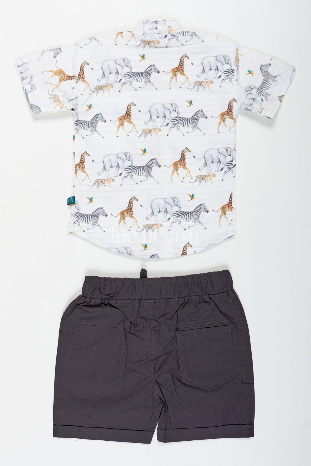 Boys Basic Casual Dresses Set with Animal Printed Shirt and Black Shorts for Everyday Adventures