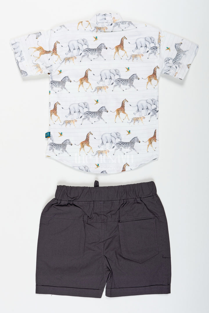 Boys Basic Casual Dresses Set with Animal Printed Shirt and Black Shorts for Everyday Adventures