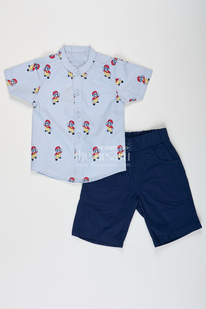 Best Casual Attire for Boys with Cartoon Printed Shirt and Navy Cotton Shorts