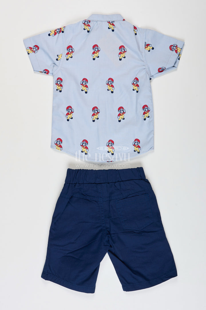 Best Casual Attire for Boys with Cartoon Printed Shirt and Navy Cotton Shorts