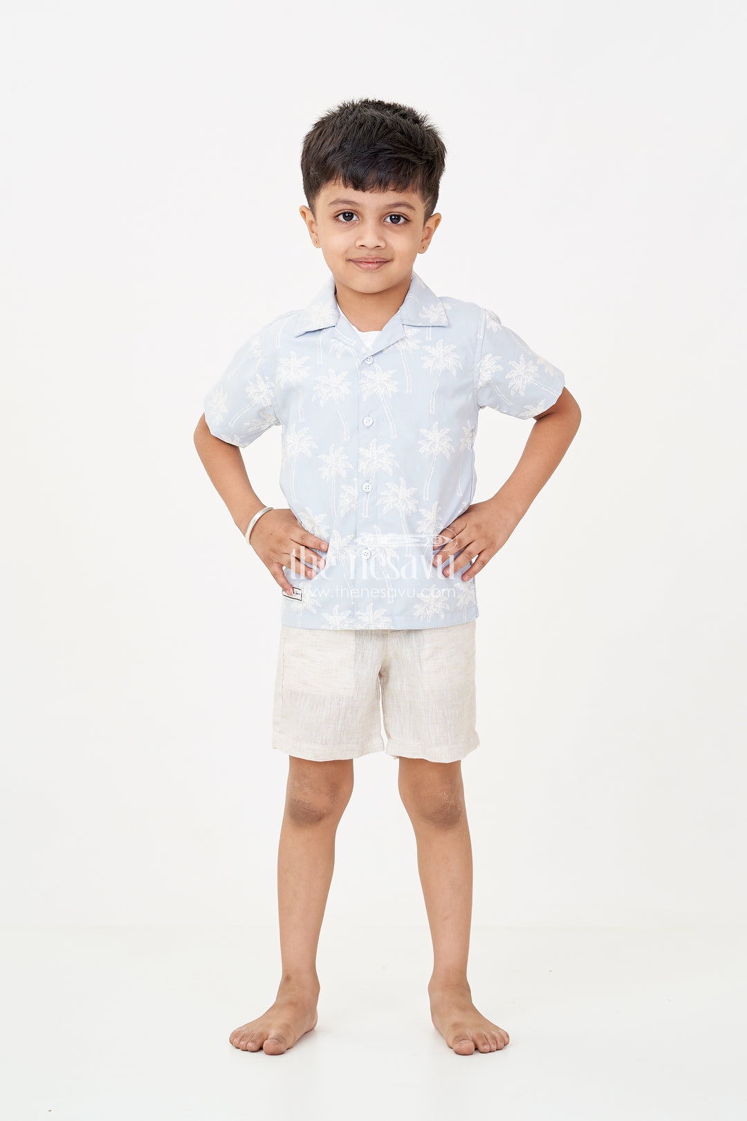 Best Casual Outfits for Boys in Cotton with Palm Tree Shirt, Graphic Tee, and Beige Shorts