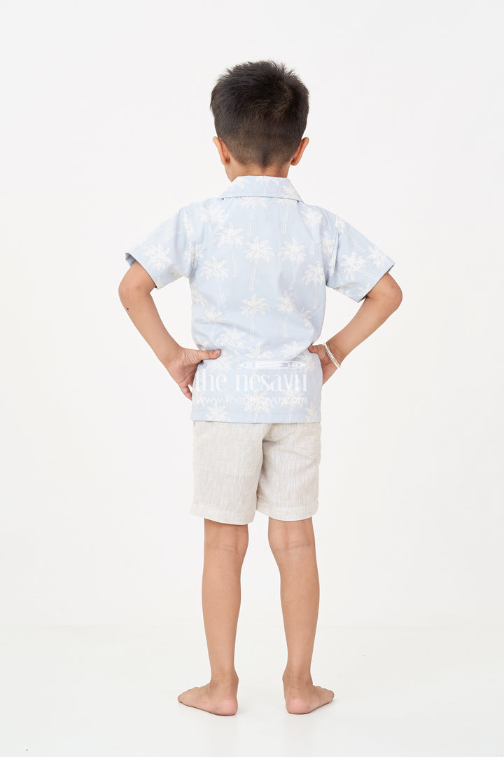Best Casual Outfits for Boys in Cotton with Palm Tree Shirt, Graphic Tee, and Beige Shorts
