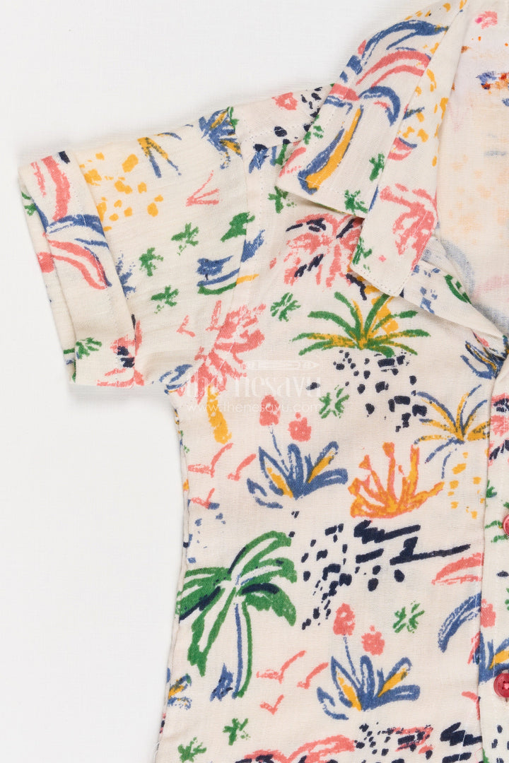 Boys Muslin Cotton Casual Attire Set with Colorful Printed Shirt and Matching Shorts