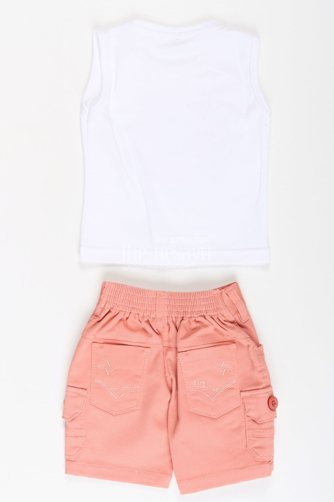 Boys Cotton Best Casual Dress Shirts Set with Floral Printed Shirt, Tank Tee, and Cargo Shorts