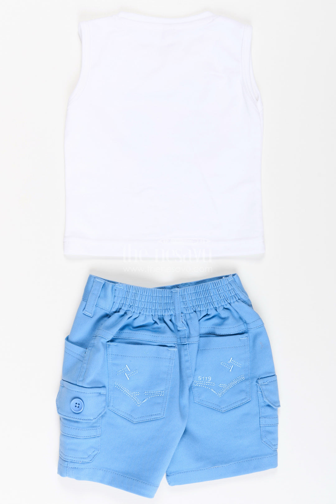 Boys Cotton Casual Style Summer Set with Floral Printed Shirt, Tank Tee, and Blue Shorts
