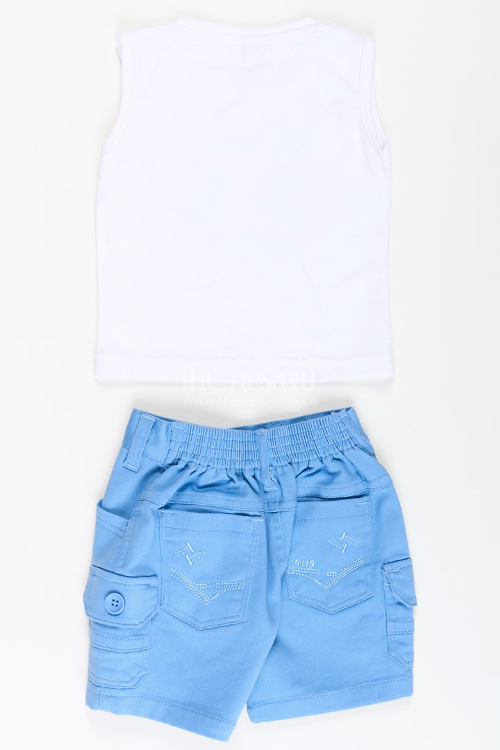 Boys Cotton Casual Style Summer Set with Floral Printed Shirt, Tank Tee, and Blue Shorts