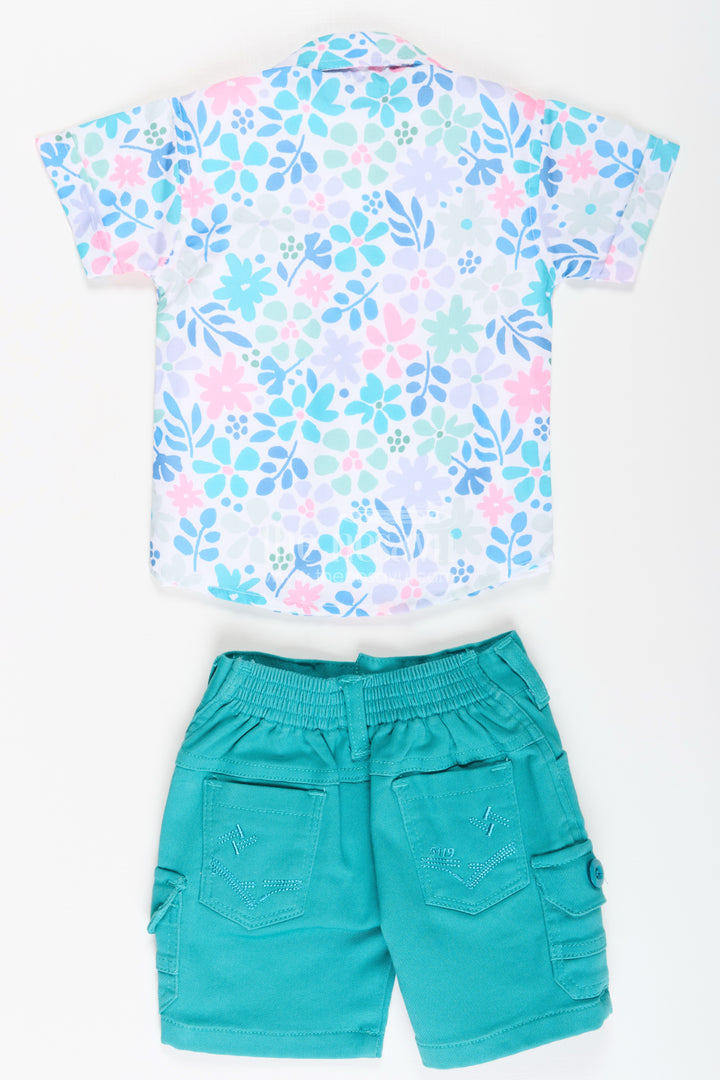Boys Cotton Best Casual Shirts Set with Green Shorts and Tropical Print Combo for Everyday Wear