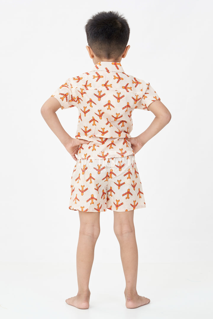 Boys Cotton Casual Dresses Set with Digital Print in Beige and Rust Tones for Everyday Style