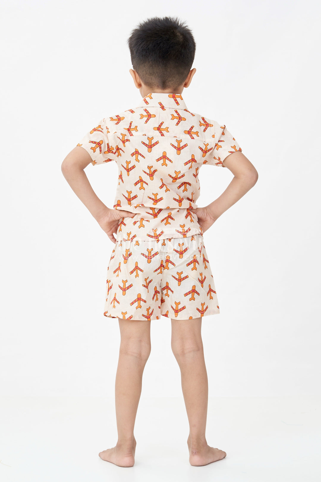 Boys Cotton Casual Dresses Set with Digital Print in Beige and Rust Tones for Everyday Style