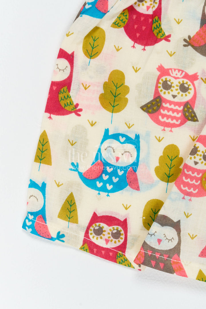 Boys Cotton Shirt and Shorts Set with Colourful Owl Print