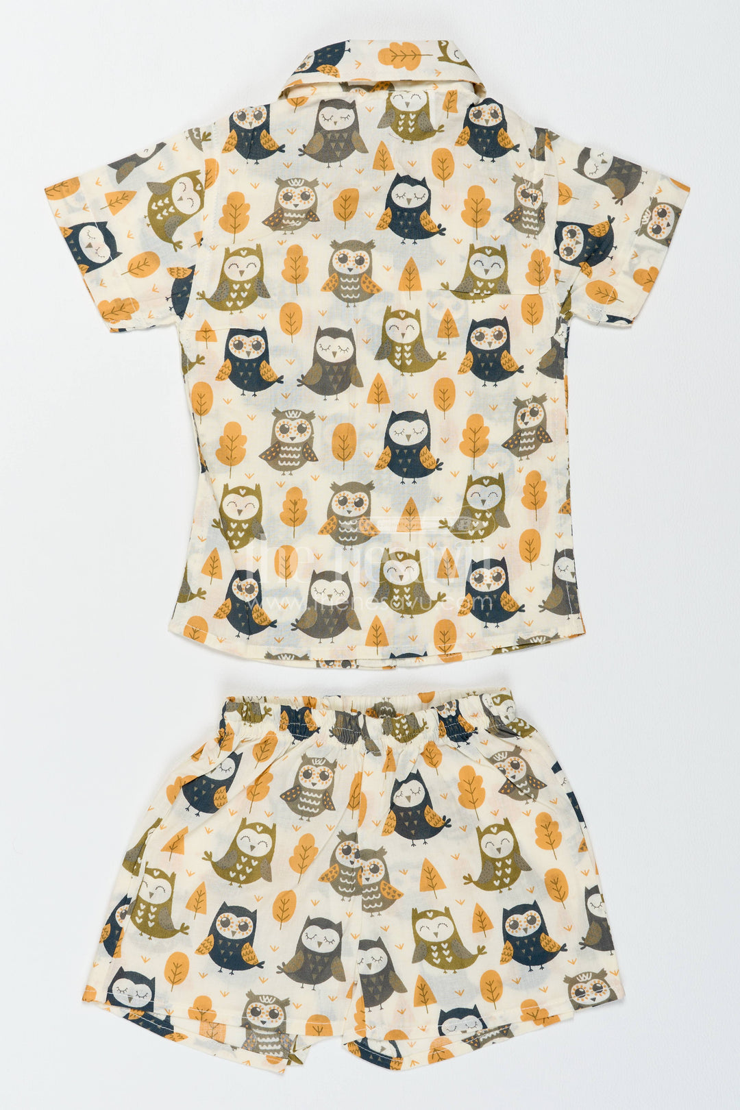 Boys Cotton Shirt and Shorts Set with Earthy Owl Print