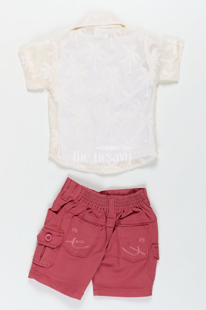 Boys Cotton Embroidered shorts and t shirt set in Off White and Pink for Trendy Everyday Outfits