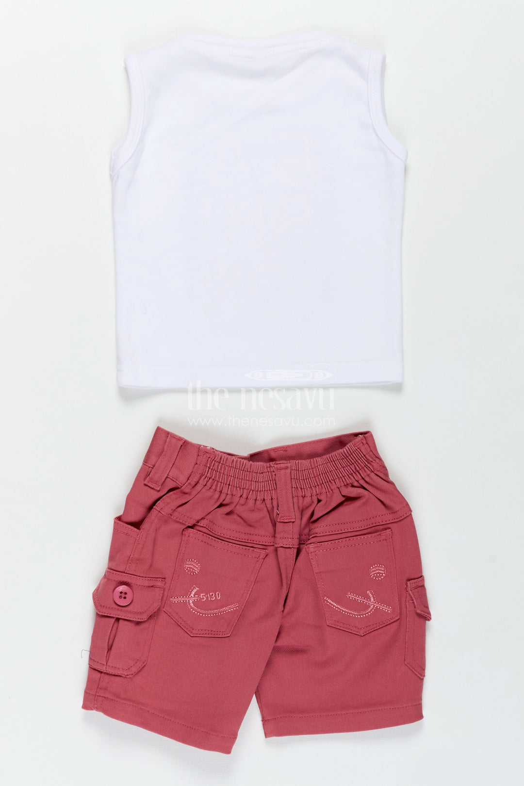Boys Cotton Embroidered shorts and t shirt set in Off White and Pink for Trendy Everyday Outfits