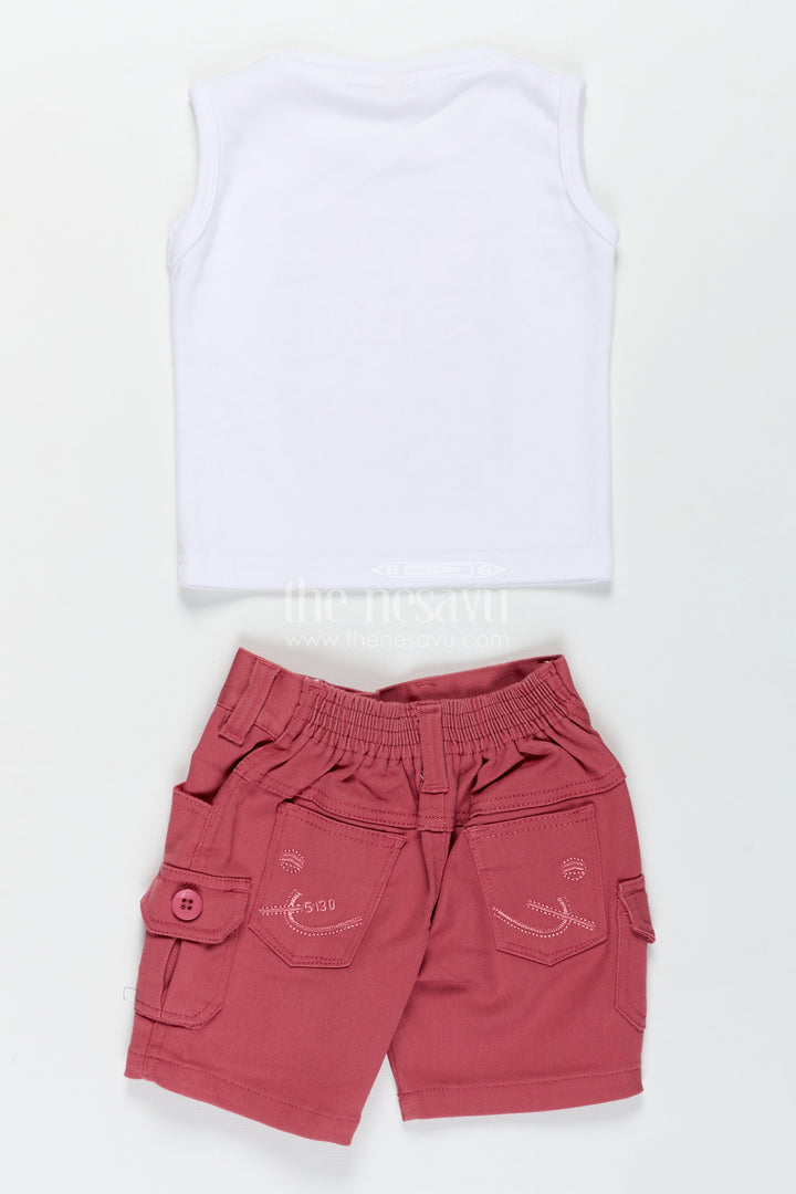 Boys Cotton Embroidered shorts and t shirt set in Off White and Pink for Trendy Everyday Outfits