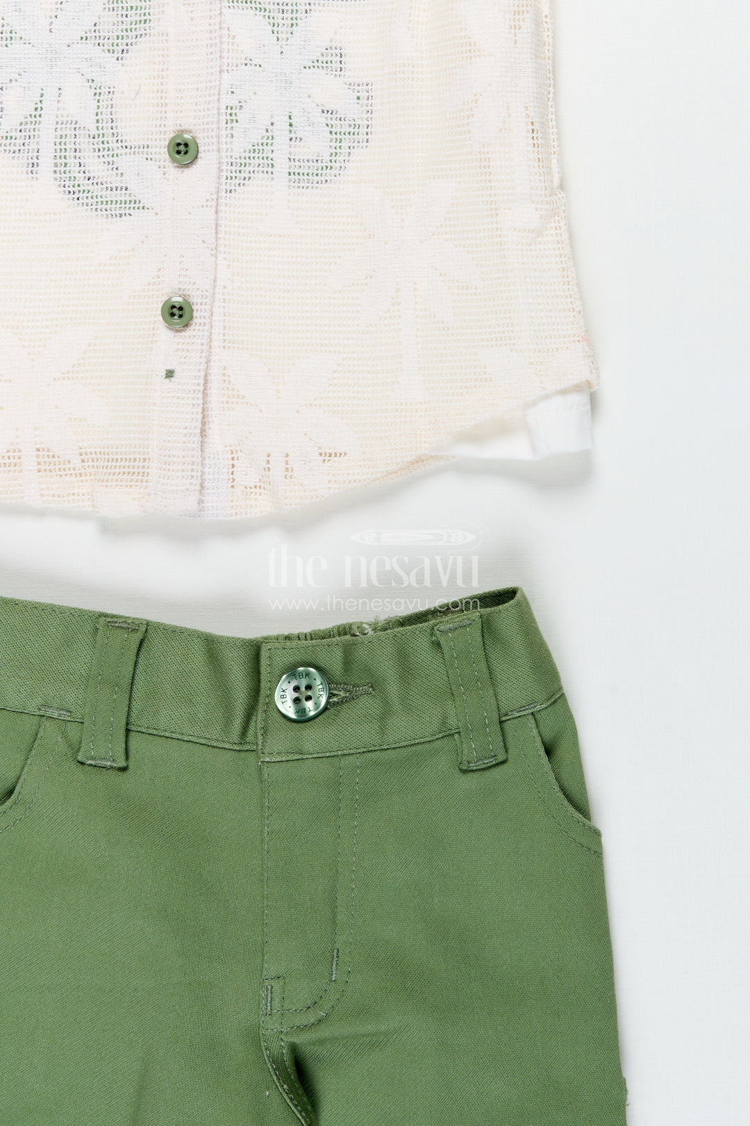 Trendy Cotton boys outfits with Embroidered Shirt and Graphic Tee in White and Green Combo