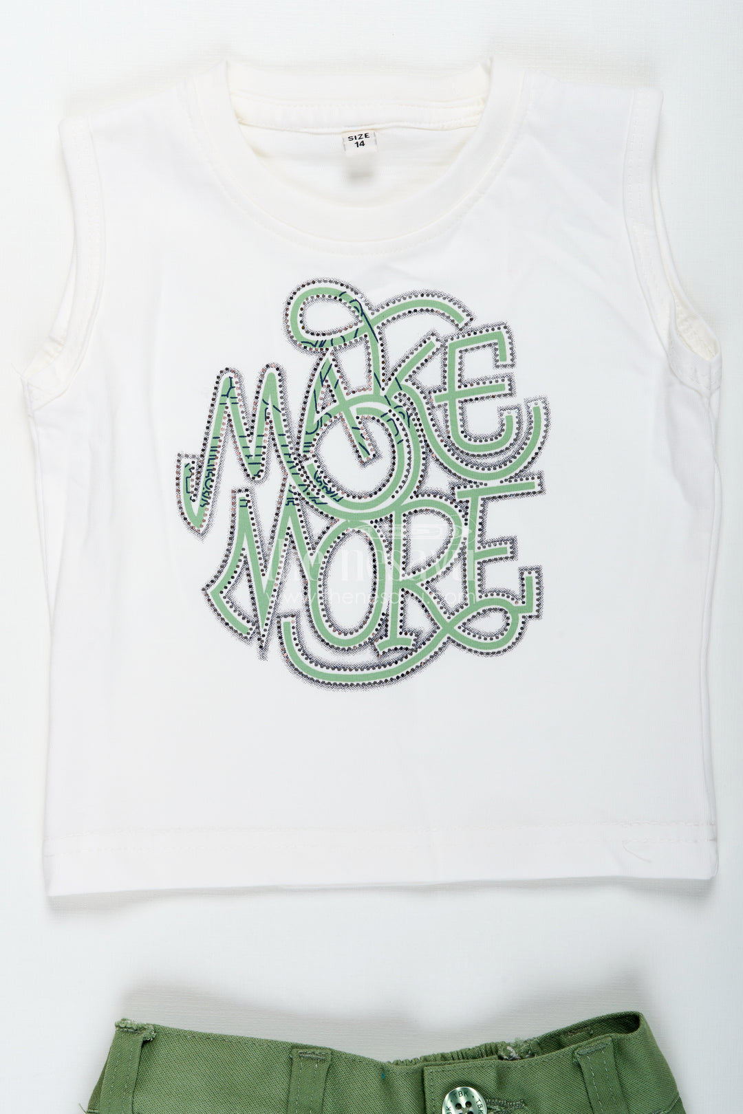 Trendy Cotton boys outfits with Embroidered Shirt and Graphic Tee in White and Green Combo
