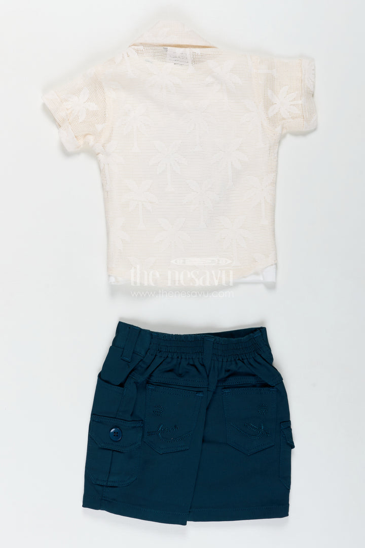 Boys Cotton Embroidery Set Short and Shirt in Classic Ivory and Teal for Comfortable Everyday Style