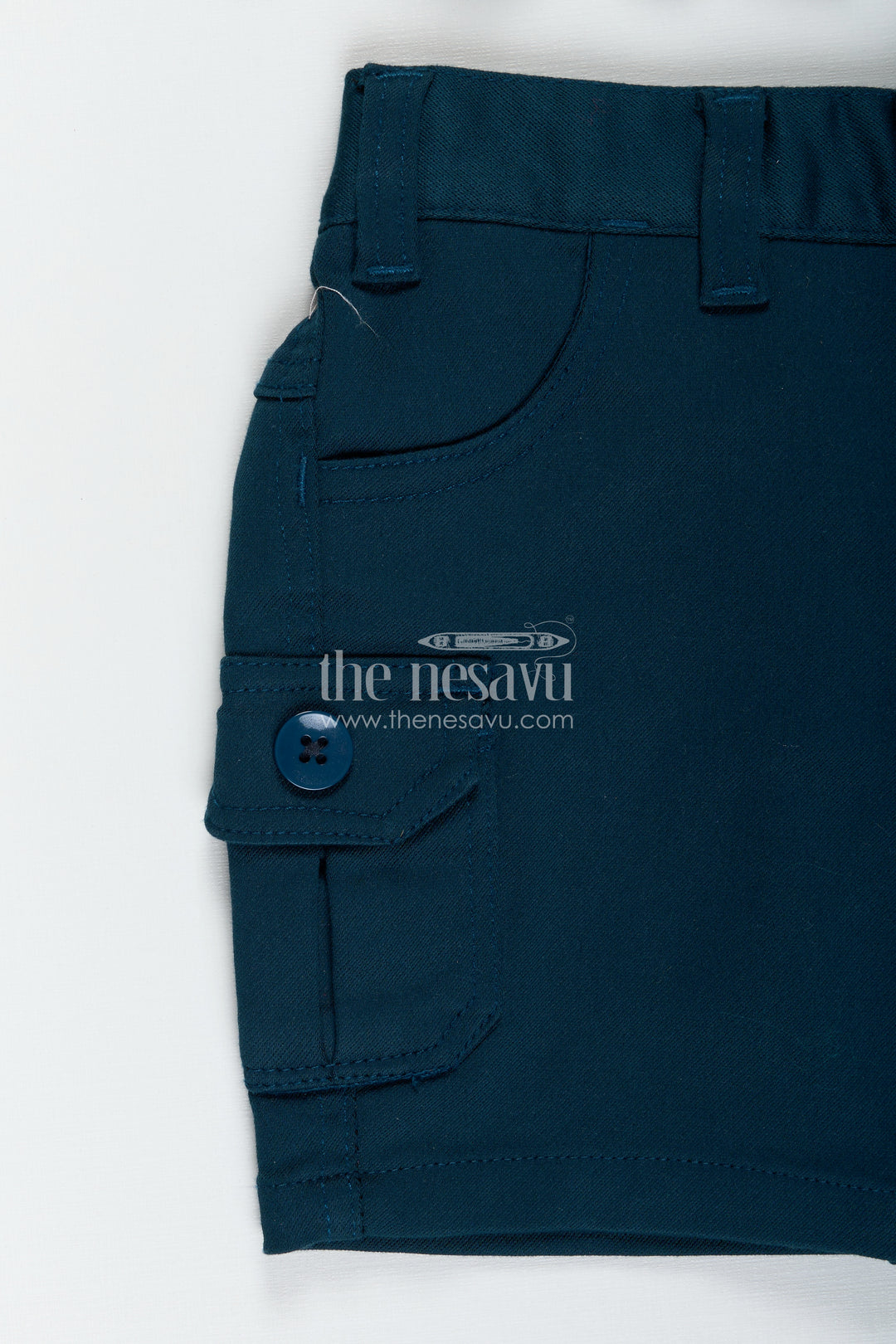 Boys Cotton Embroidery Set Short and Shirt in Classic Ivory and Teal for Comfortable Everyday Style