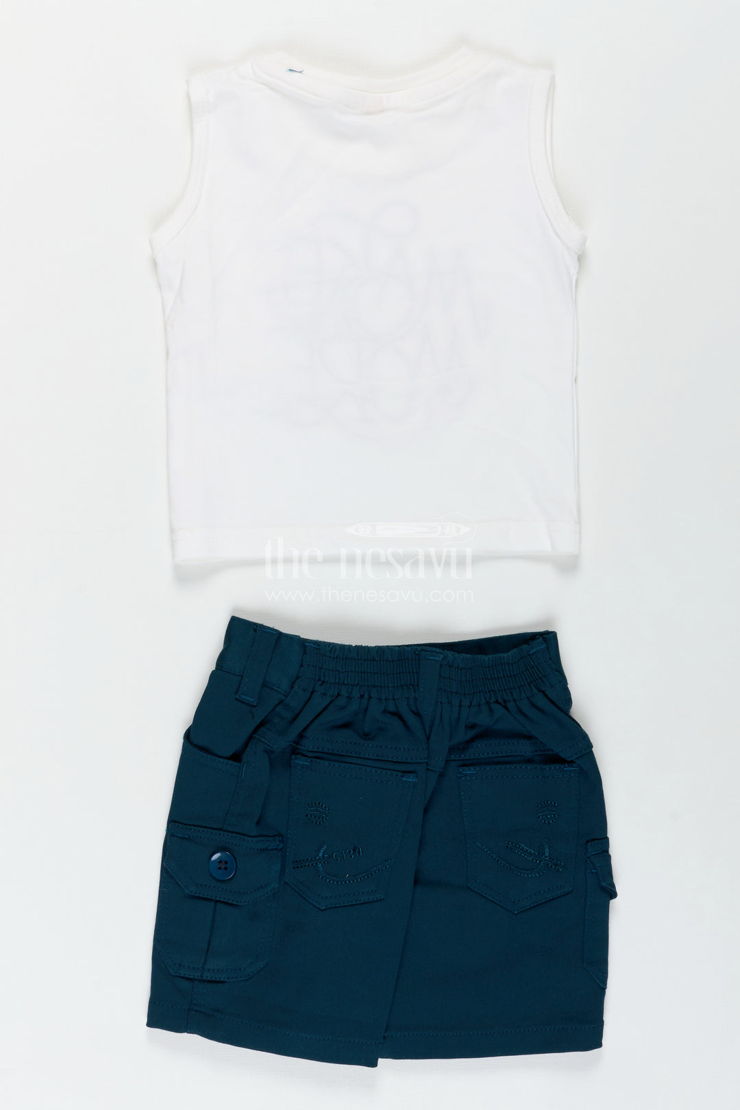 Boys Cotton Embroidery Set Short and Shirt in Classic Ivory and Teal for Comfortable Everyday Style