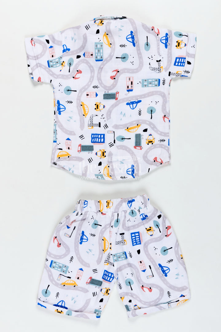 Boys Muslin Cotton Shorts T Shirt Set with Digital Prints and Playful Patterns for Active Wear