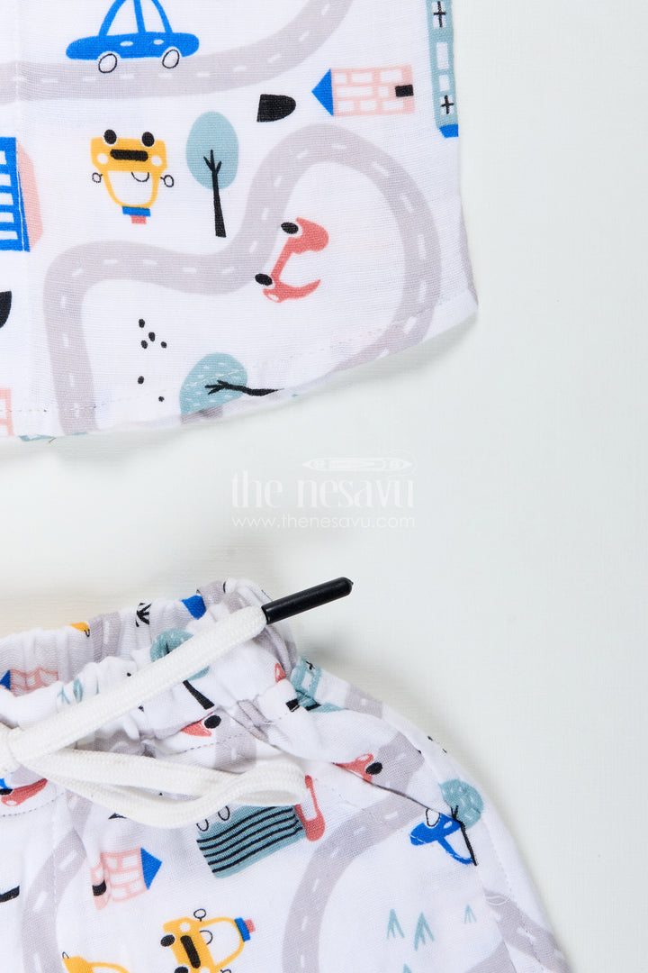Boys Muslin Cotton Shorts T Shirt Set with Digital Prints and Playful Patterns for Active Wear