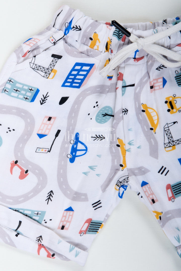 Boys Muslin Cotton Shorts T Shirt Set with Digital Prints and Playful Patterns for Active Wear