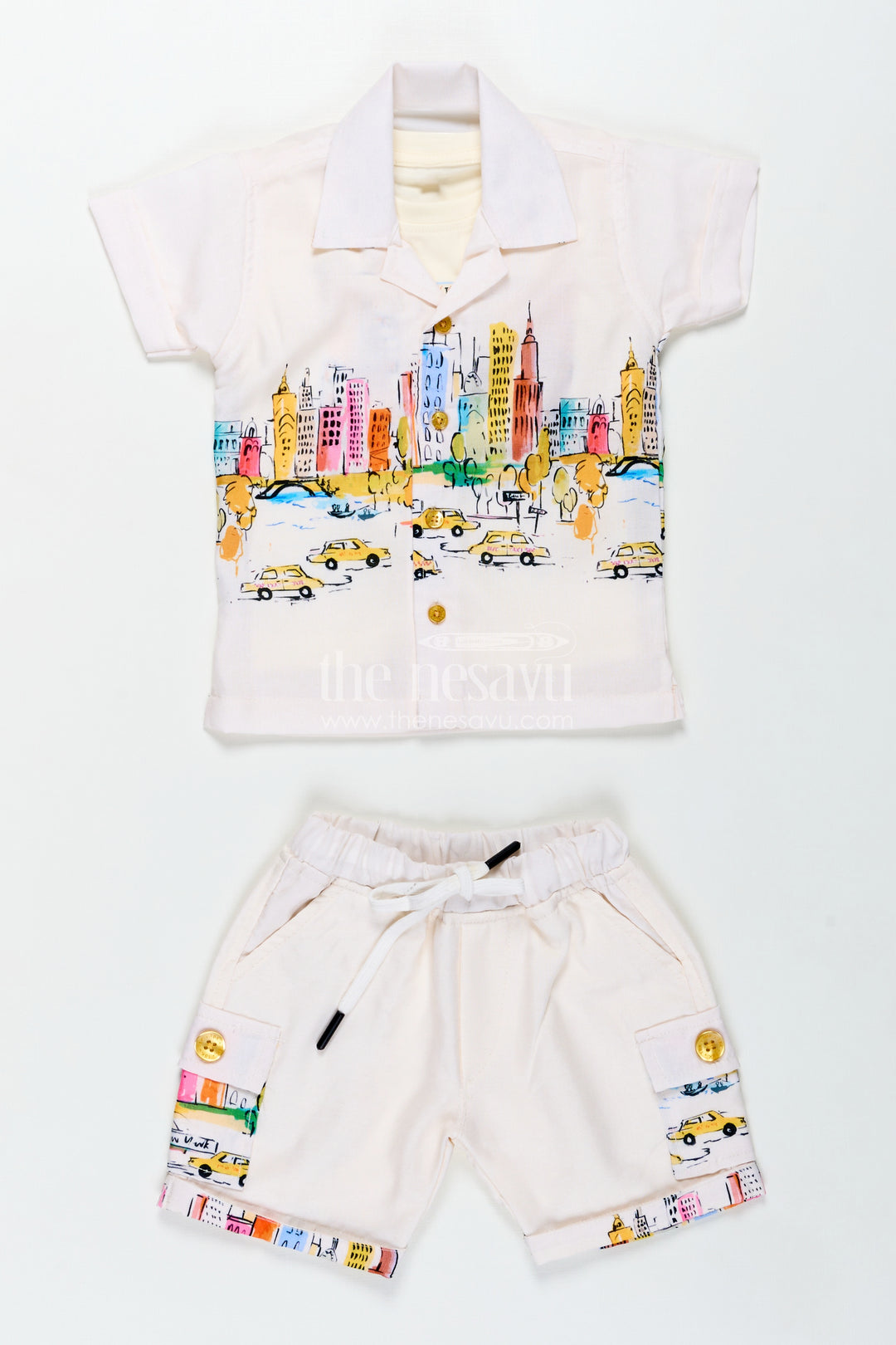 Boys Cotton Vintage Print Shirts Set with Matching Shorts for Stylish Everyday Dressing