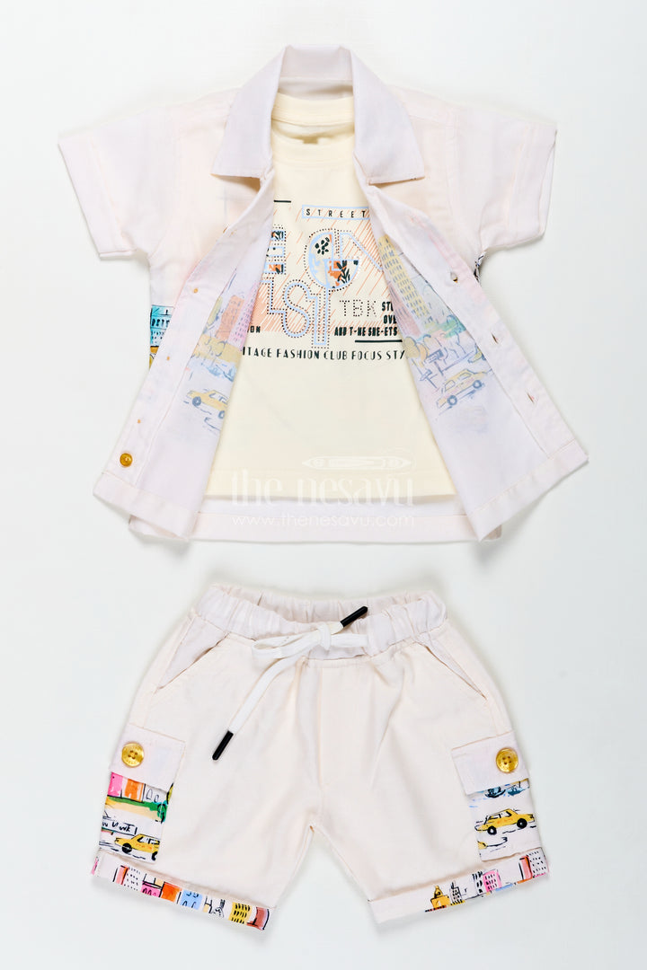 Boys Cotton Vintage Print Shirts Set with Matching Shorts for Stylish Everyday Dressing