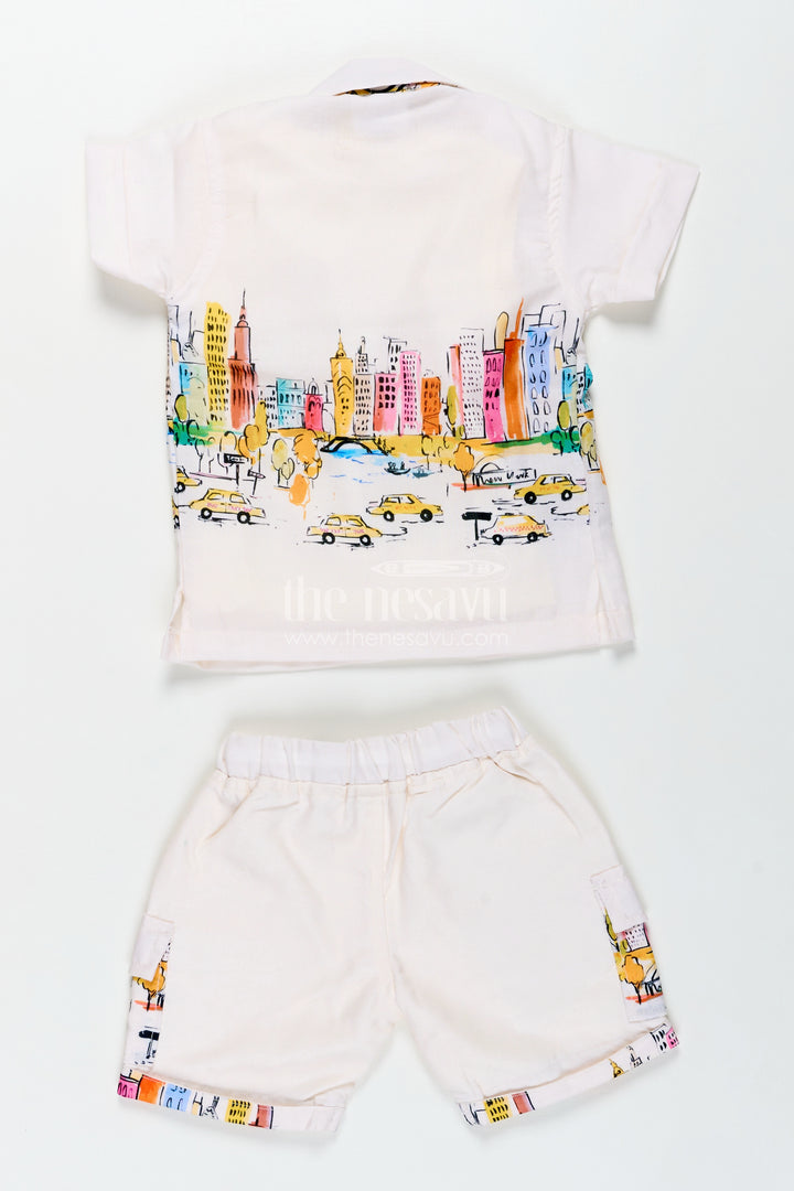 Boys Cotton Vintage Print Shirts Set with Matching Shorts for Stylish Everyday Dressing