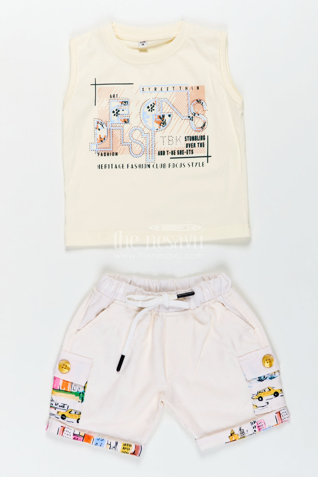 Boys Cotton Vintage Print Shirts Set with Matching Shorts for Stylish Everyday Dressing