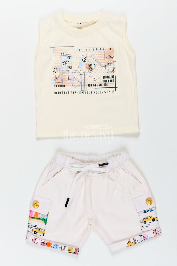 Boys Cotton Vintage Print Shirts Set with Matching Shorts for Stylish Everyday Dressing