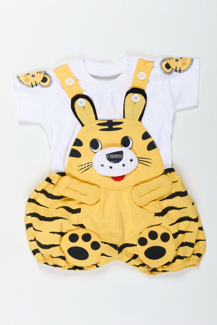 Boys Cotton Yellow Newborn Clothes Set with Animal Print Dungaree and Soft White T Shirt for Everyday Comfort