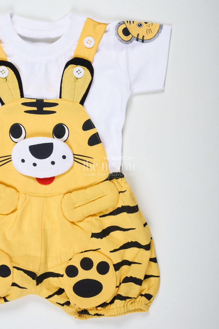 Boys Cotton Yellow Newborn Clothes Set with Animal Print Dungaree and Soft White T Shirt for Everyday Comfort