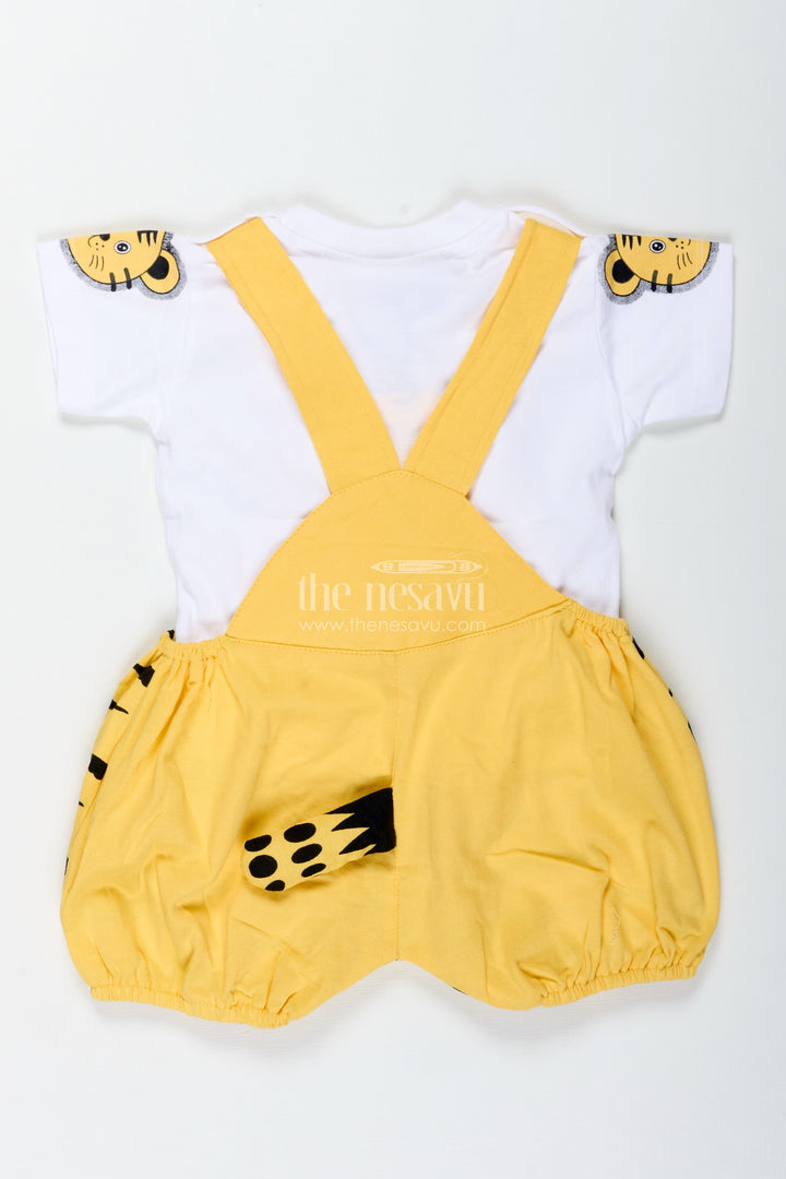 Boys Cotton Yellow Newborn Clothes Set with Animal Print Dungaree and Soft White T Shirt for Everyday Comfort