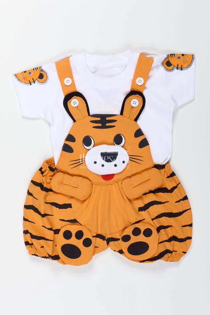 Boys Cotton Orange Shirt and Short Sets with Animal Face Dungaree and Printed T Shirt for Toddler Style