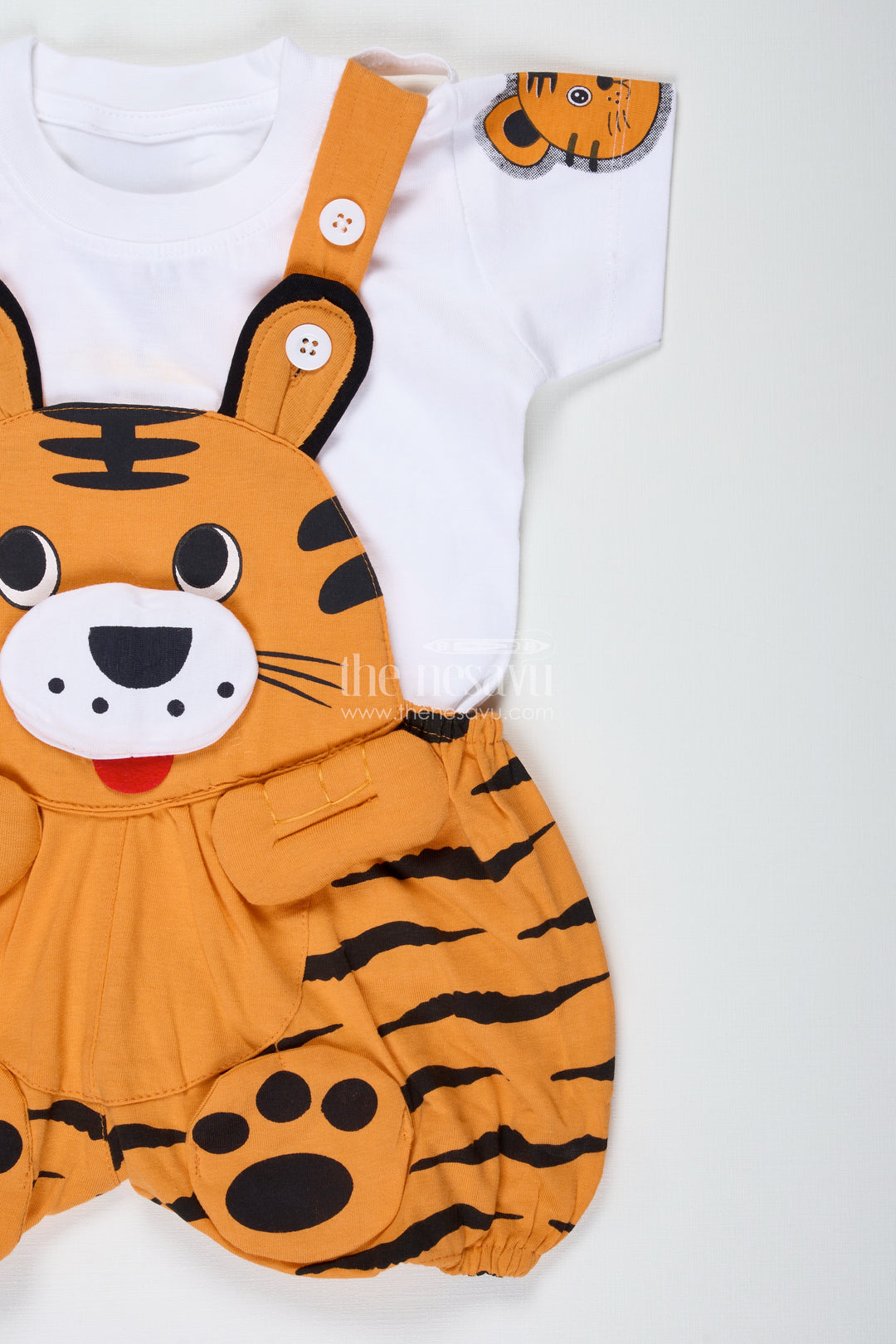 Boys Cotton Orange Shirt and Short Sets with Animal Face Dungaree and Printed T Shirt for Toddler Style