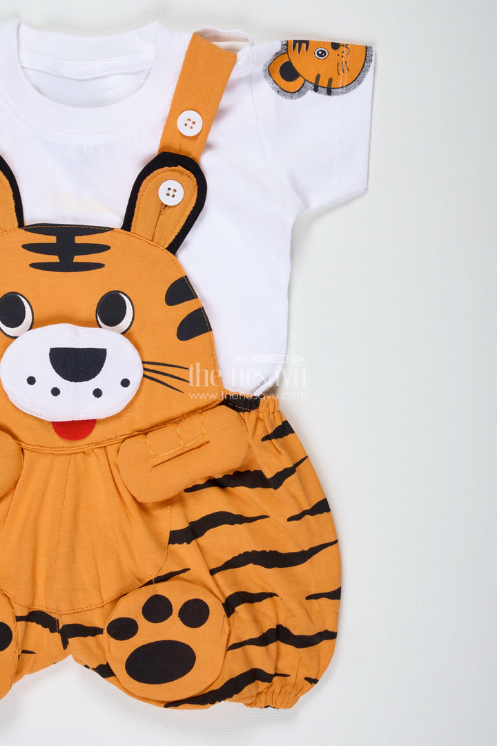 Boys Cotton Orange Shirt and Short Sets with Animal Face Dungaree and Printed T Shirt for Toddler Style
