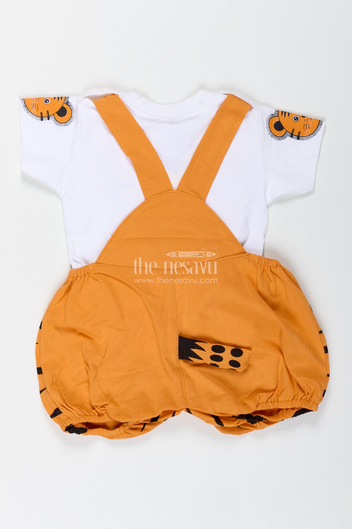 Boys Cotton Orange Shirt and Short Sets with Animal Face Dungaree and Printed T Shirt for Toddler Style