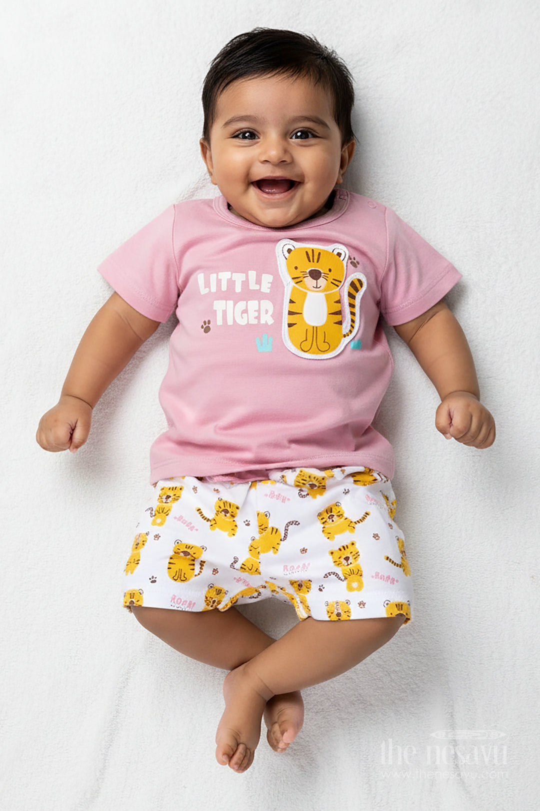 Boys Cotton Pink T Shirt and Shorts Set with Animal Digital Prints for Playful Summer Wear