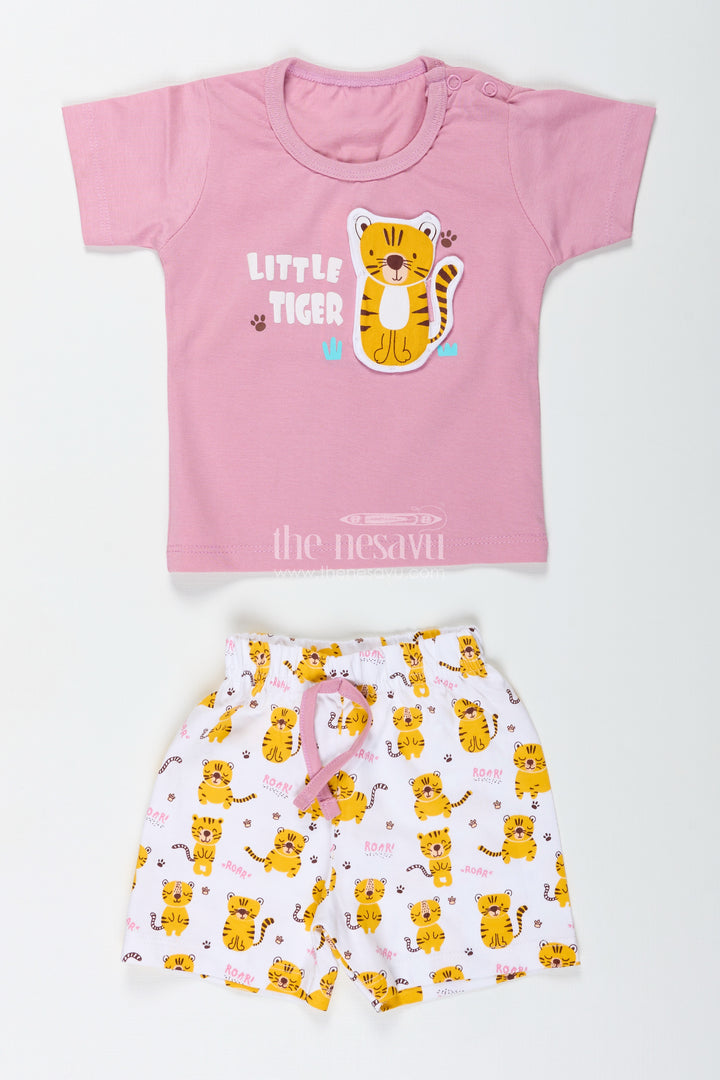 Boys Cotton Pink T Shirt and Shorts Set with Animal Digital Prints for Playful Summer Wear