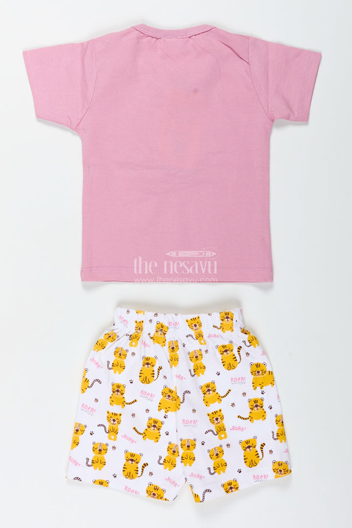 Boys Cotton Pink T Shirt and Shorts Set with Animal Digital Prints for Playful Summer Wear
