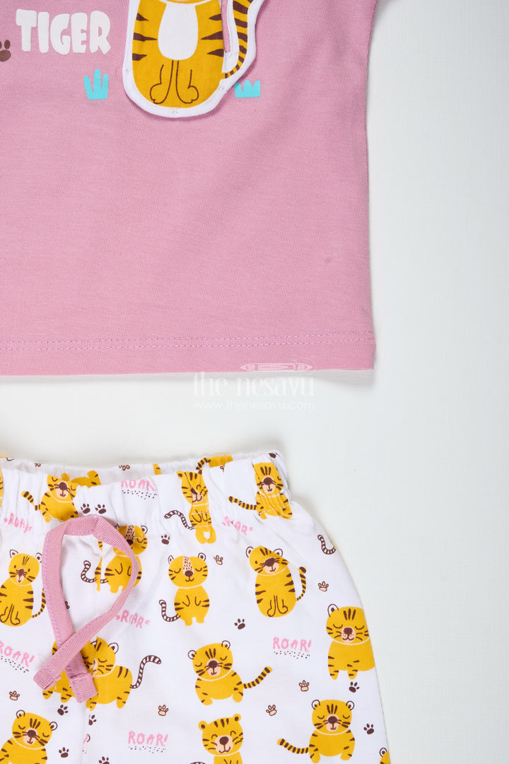 Boys Cotton Pink T Shirt and Shorts Set with Animal Digital Prints for Playful Summer Wear
