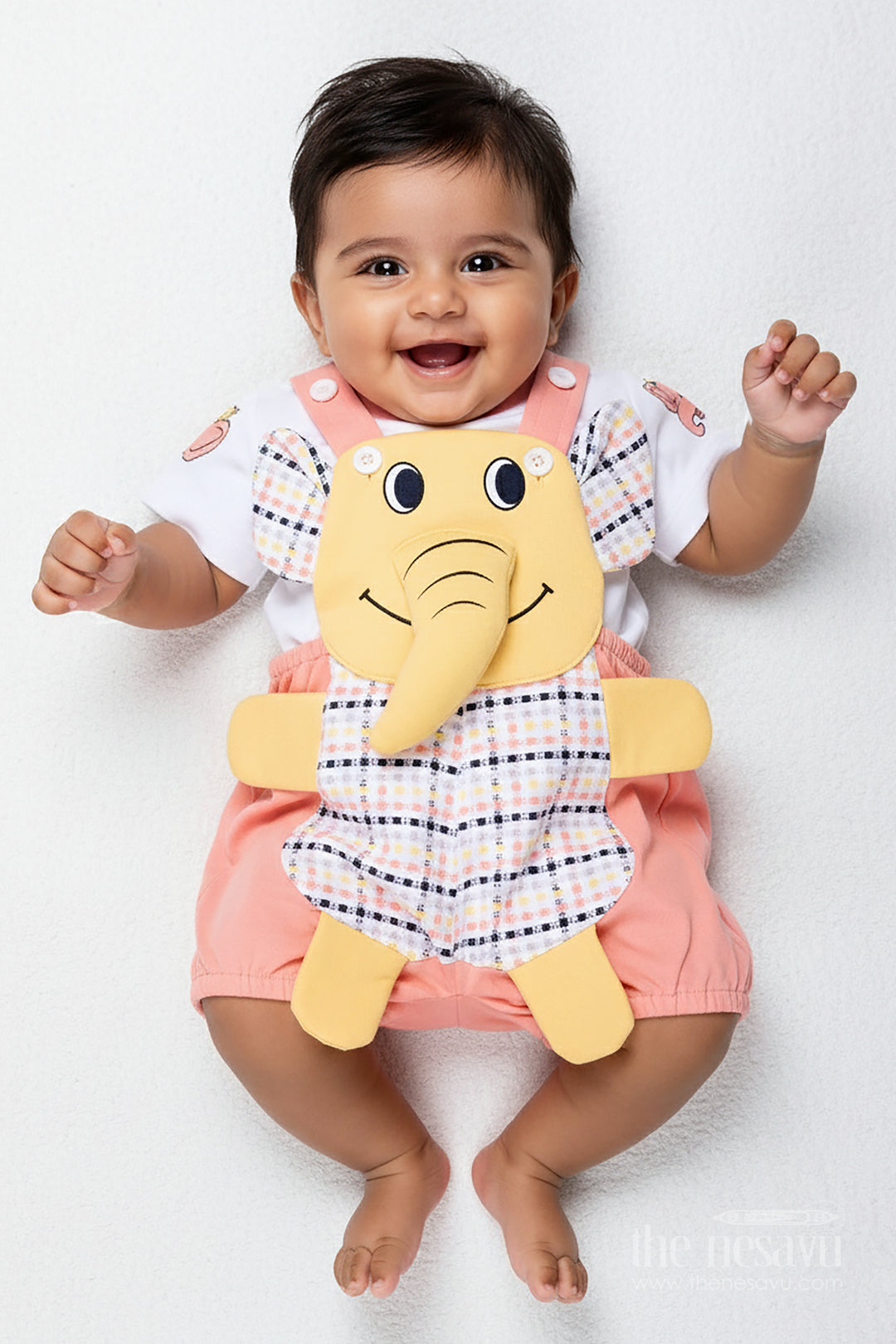 Boys Cotton Elephant Print Dres Set with Checkered Pattern and Soft Shorts for Playtime Comfort