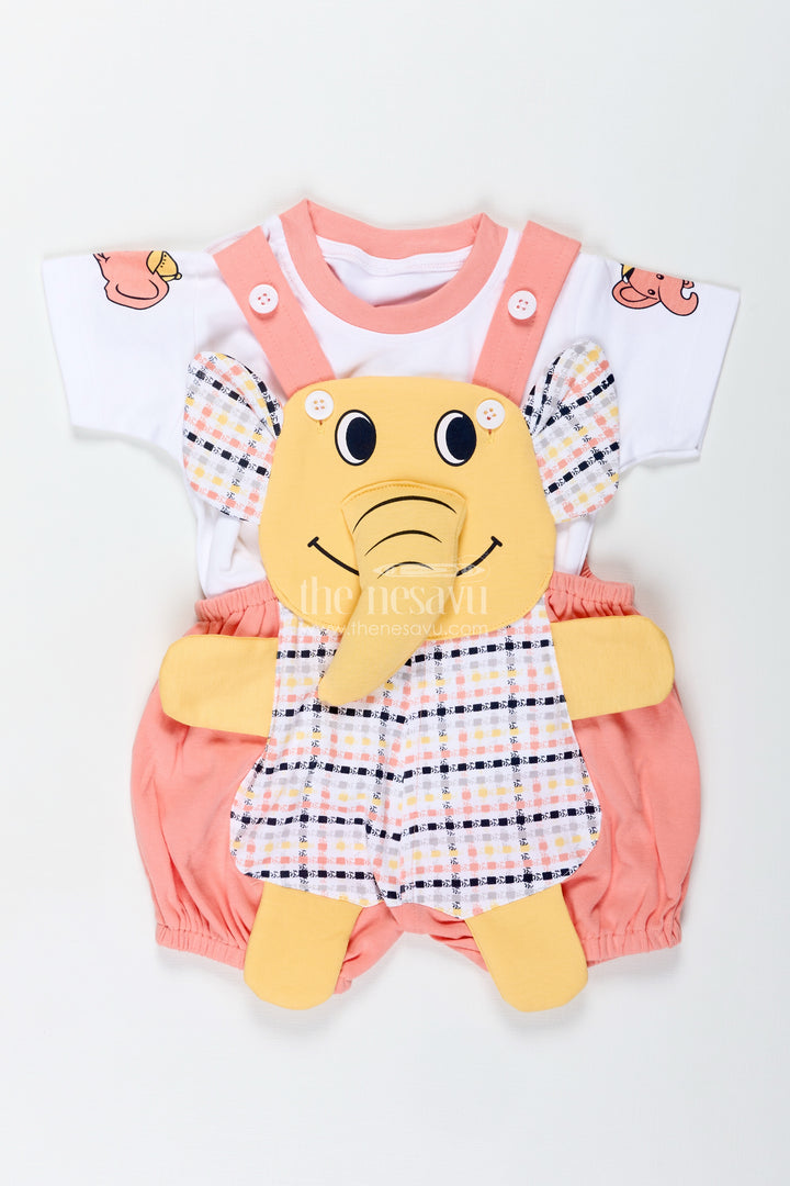 Boys Cotton Elephant Print Dres Set with Checkered Pattern and Soft Shorts for Playtime Comfort