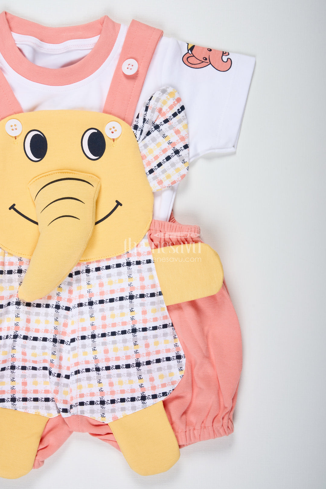 Boys Cotton Elephant Print Dres Set with Checkered Pattern and Soft Shorts for Playtime Comfort