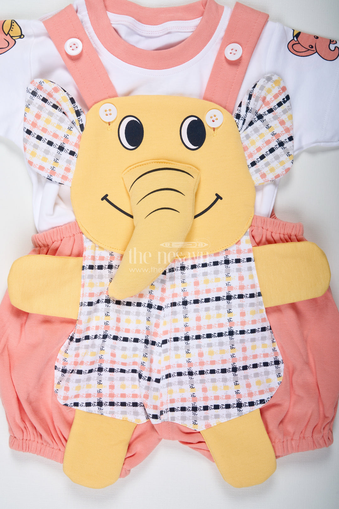 Boys Cotton Elephant Print Dres Set with Checkered Pattern and Soft Shorts for Playtime Comfort