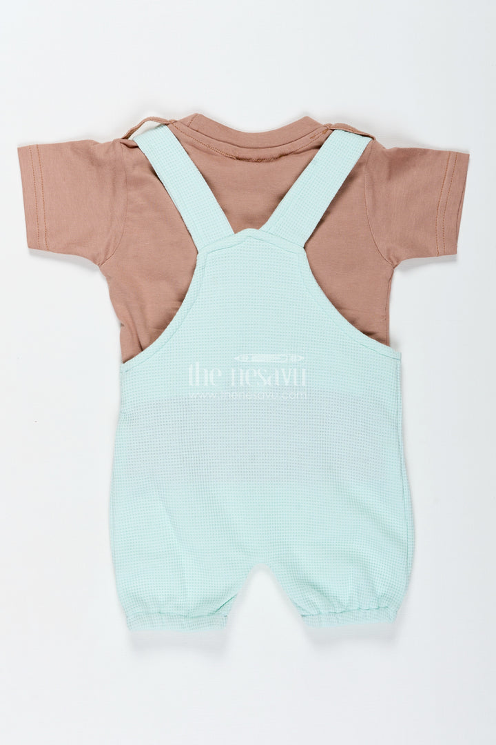 Boys Cotton Waffle Knit Batch Design Set with Dog Embellishment and Mint Green Overalls for Daily Wear