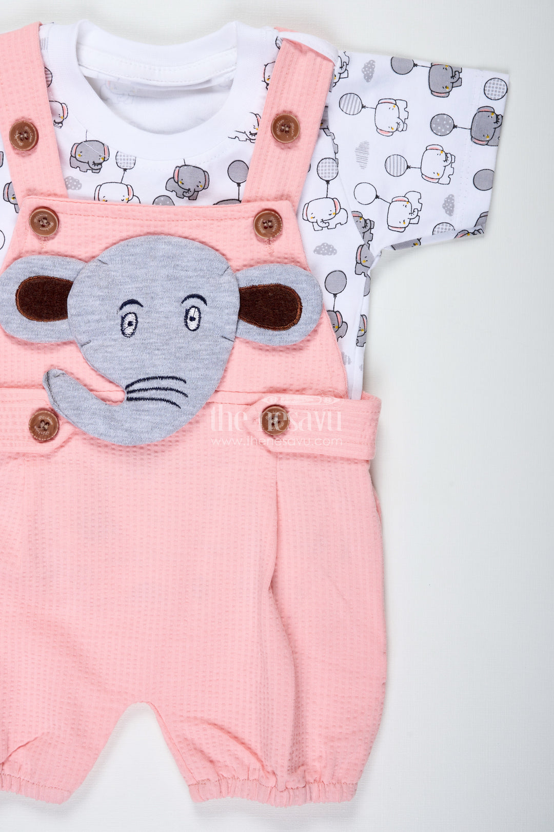 Boys Elephant Print Dress in Cotton Waffle Knit with Pink Overalls and Character Embroidery for Everyday Style