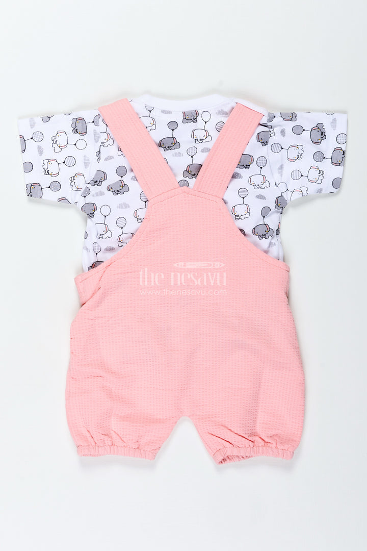 Boys Elephant Print Dress in Cotton Waffle Knit with Pink Overalls and Character Embroidery for Everyday Style
